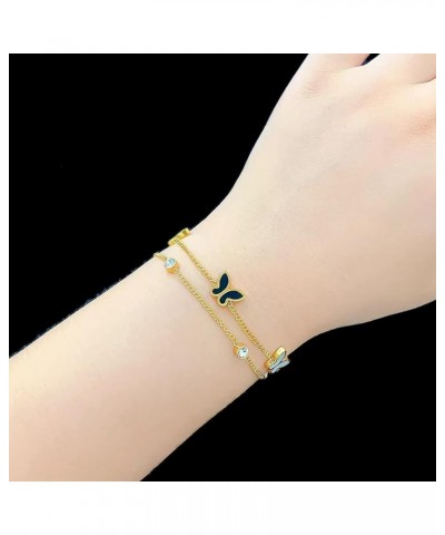 Butterfly Gold Bracelets for woman 14K Gold Plated Dainty Cute Tiny Adjustable Stainless steel Bracelets with Gift box Fashio...