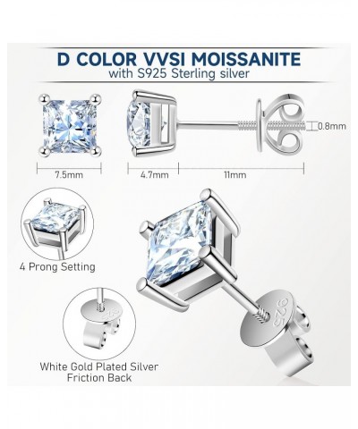 Moissanite Earrings for Men Women, 1~3ct D Color VVS1 Clarity Brilliant Round Princess Cut Lab Created Diamond Stud Earrings ...