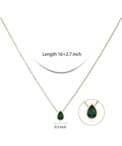 18K Gold Created Gemstones 7x10mm teardrop Necklace for Women Solitaire Cubic Zirconia Jewelry Mothers Day Anniversary Birthd...