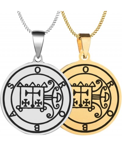 2PCS Laser Engraved Demon Orobas Goetic Seal Lesser Key of King Solomon Stainless Steel Pendant Necklace Chain Silver+Gold $6...