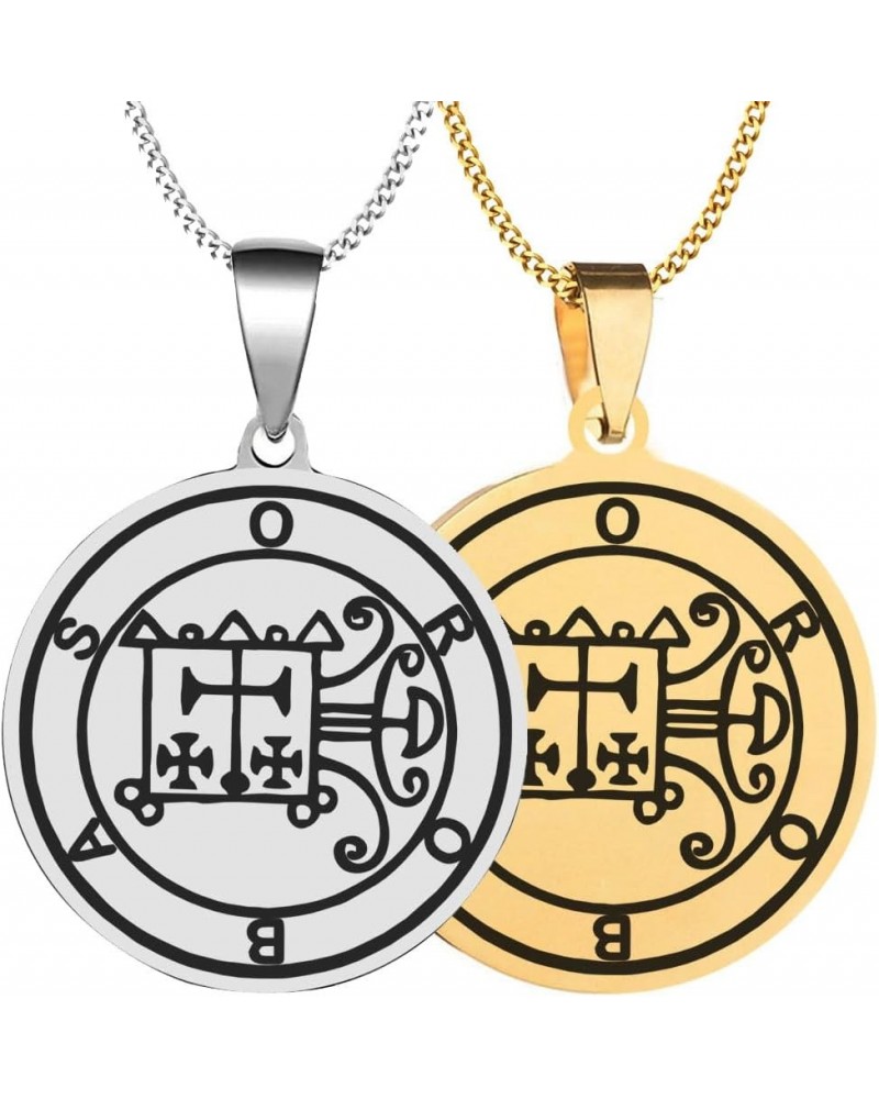 2PCS Laser Engraved Demon Orobas Goetic Seal Lesser Key of King Solomon Stainless Steel Pendant Necklace Chain Silver+Gold $6...