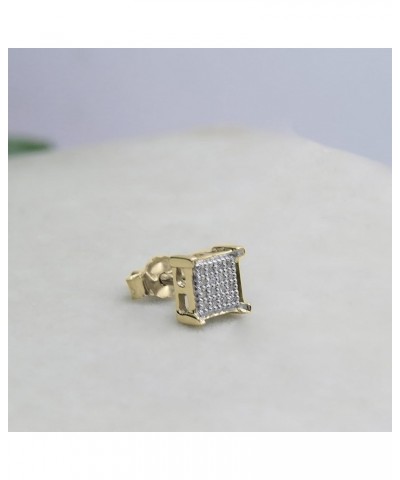 Round White Diamond V Prong Square Hip Hop Iced Unisex 1Pc Stud Earring (0.03 ctw, Color I-J, Clarity I1-I3) in Gold 10K - Me...