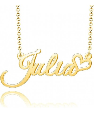 Personalized Name Necklace Custom Gold Name Plate Necklace Sterling Silver Love Heart Pendant Gift Card Julia-Gold $13.04 Nec...