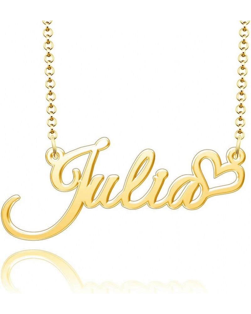 Personalized Name Necklace Custom Gold Name Plate Necklace Sterling Silver Love Heart Pendant Gift Card Julia-Gold $13.04 Nec...