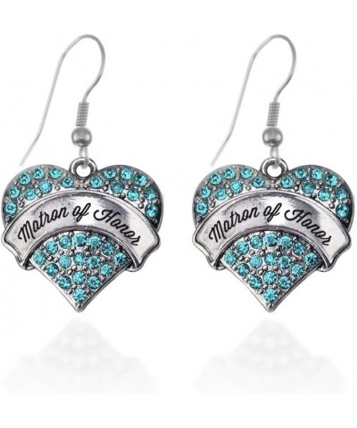 Silver Pave Heart Charm French Hook Drop Earrings with Cubic Zirconia Jewelry Aqua Matron of Honor $10.79 Earrings