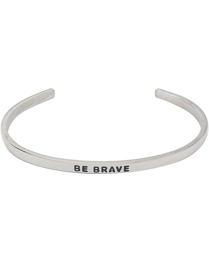 Stainless Steel Silver Inspirational Cuff Bangle Bracelets Engraving Text for Women Ladies 4mm BE BRAVE $9.85 Bracelets