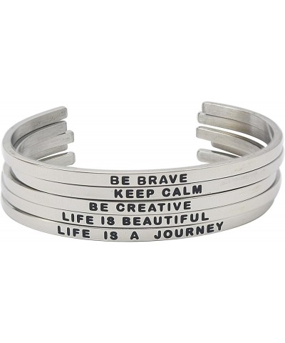 Stainless Steel Silver Inspirational Cuff Bangle Bracelets Engraving Text for Women Ladies 4mm BE BRAVE $9.85 Bracelets