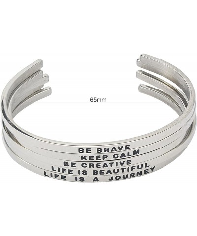 Stainless Steel Silver Inspirational Cuff Bangle Bracelets Engraving Text for Women Ladies 4mm BE BRAVE $9.85 Bracelets