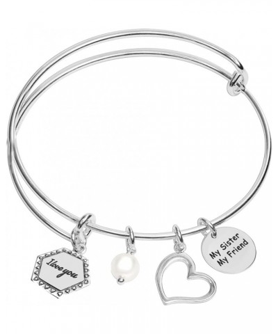 925 Sterling Silver Expandable Wire Multi-Charm Bangle Bracelet for Women I Love You $16.28 Bracelets