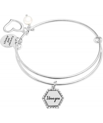 925 Sterling Silver Expandable Wire Multi-Charm Bangle Bracelet for Women I Love You $16.28 Bracelets