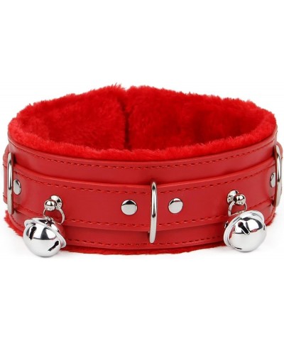 Leather choker Collar with Bell Adjustable Size for women Red $10.88 Necklaces