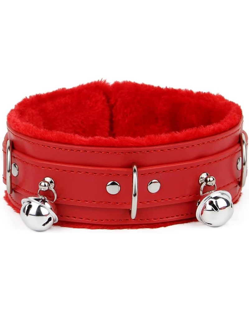 Leather choker Collar with Bell Adjustable Size for women Red $10.88 Necklaces