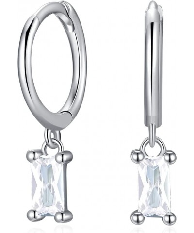 Huggie Earrings with Cubic Zirconia Baguettes, 18K Gold-Plated 925 Sterling Silver Silver $10.54 Earrings