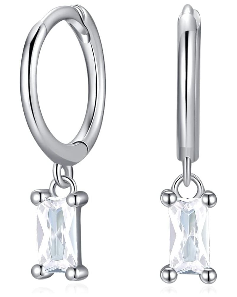 Huggie Earrings with Cubic Zirconia Baguettes, 18K Gold-Plated 925 Sterling Silver Silver $10.54 Earrings