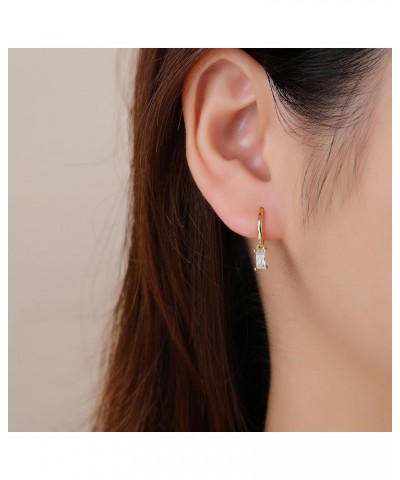 Huggie Earrings with Cubic Zirconia Baguettes, 18K Gold-Plated 925 Sterling Silver Silver $10.54 Earrings