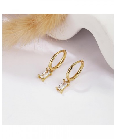 Huggie Earrings with Cubic Zirconia Baguettes, 18K Gold-Plated 925 Sterling Silver Silver $10.54 Earrings