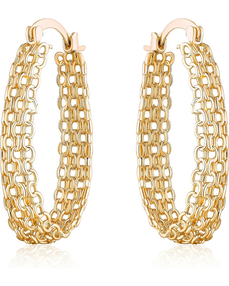 Gold Filigree Earrings for Women | 18K Gold Plated Link Mesh Braided Filigree Hoop Earrings (Gold) $11.39 Earrings