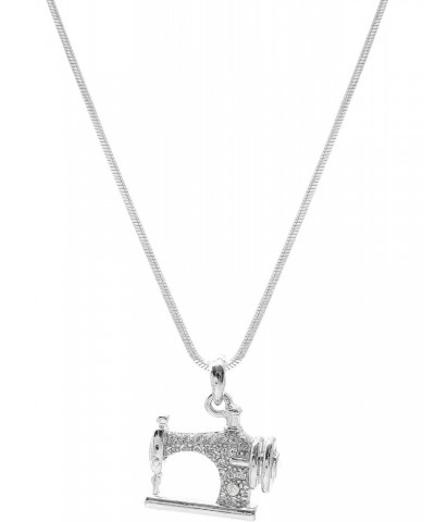 Silver Plated Crystal Sewing Machine Necklace $9.17 Necklaces