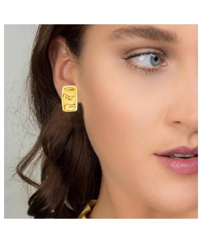 Geometric Rectangle Gold Stud Earrings Irregular Hammered Chunky Statement Square Earrings for Women Trendy Gold Silver Recta...