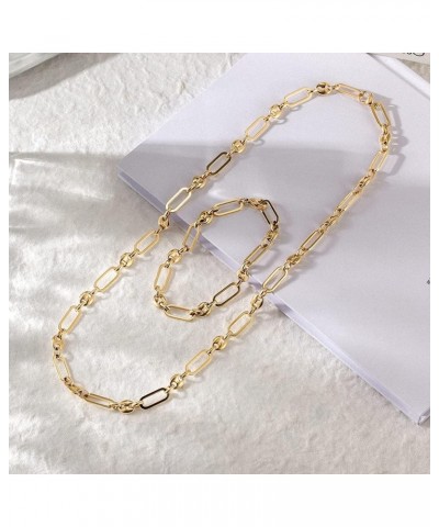 Paperclip Coffee Bean Necklace Stacked Paper-clip Link for Women Adjustable Lobster Clasp Gold Plated Stainless Steel Link Ch...