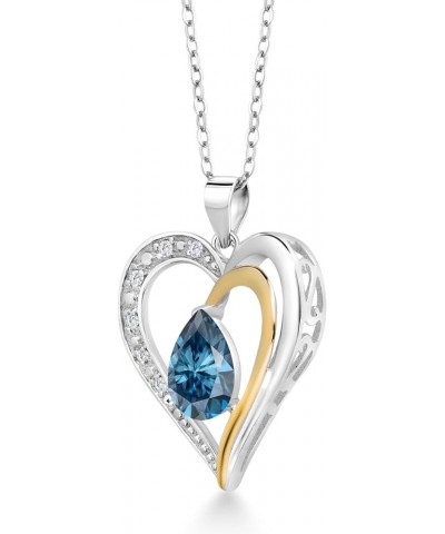 925 Sterling Silver and 10K Yellow Gold Gemstone Birthstone and White Lab Grown Diamond Heart Shape Pendant Necklace For Wome...