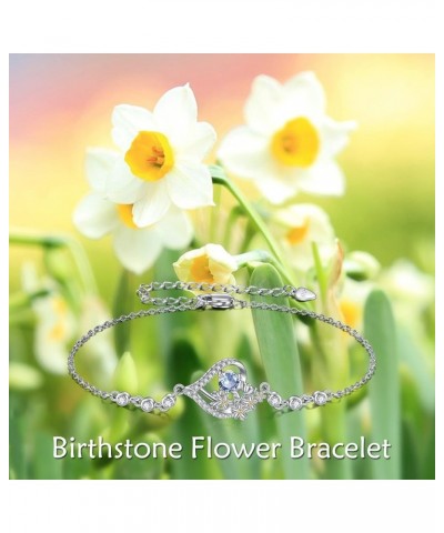 Birth Flower Bracelet for Women Sterling Silver Birth Month Flower Birthstone Bracelet Anklet Flower Gifts Personalized Heart...