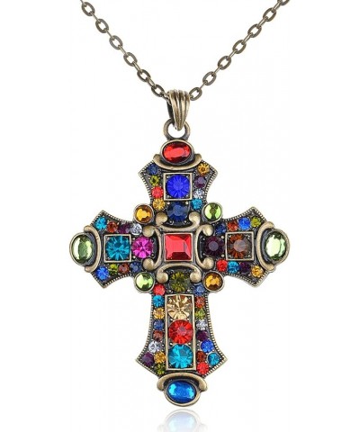 Ornate Antique Golden Tone Colorful Rhinestone Cross Pendant Necklace Multicolored $9.00 Necklaces