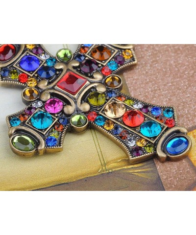 Ornate Antique Golden Tone Colorful Rhinestone Cross Pendant Necklace Multicolored $9.00 Necklaces