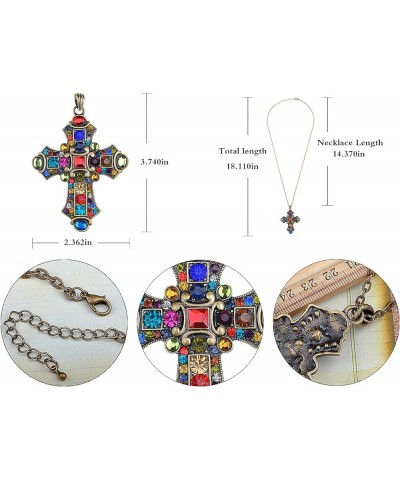 Ornate Antique Golden Tone Colorful Rhinestone Cross Pendant Necklace Multicolored $9.00 Necklaces