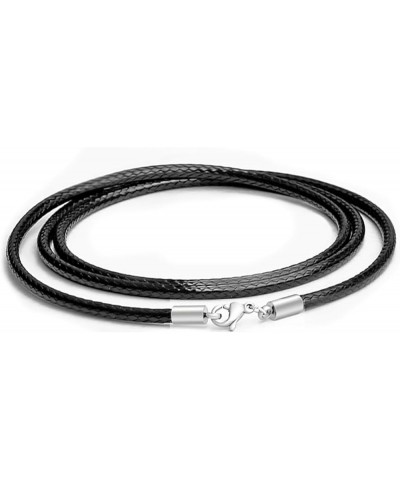 3mm black Waterproof Braided Leather Necklace With 925 Sterling Silver Lobster Clasp Unisex Wax Rope Chain Necklace For Men W...