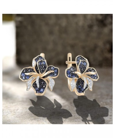 10K Solid Gold Gemstone Diamond Flower Dangle Earrings for Women E316174 $158.00 Earrings