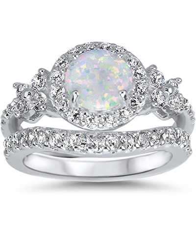 His Hers Wedding Set White Opal Bridal Engagement Ring Set Matching Titanium Sterling Silver Bands His 13 - Her 5 $51.29 Sets