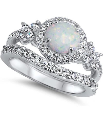 His Hers Wedding Set White Opal Bridal Engagement Ring Set Matching Titanium Sterling Silver Bands His 13 - Her 5 $51.29 Sets