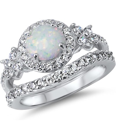 His Hers Wedding Set White Opal Bridal Engagement Ring Set Matching Titanium Sterling Silver Bands His 13 - Her 5 $51.29 Sets