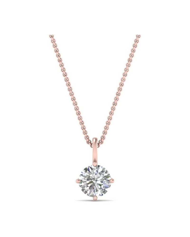 1/4 To 5 Carat Round Cut Lab Grown Diamond Solitaire 4 Prong Necklace Pendant With 18" Chain For Her 14K Gold (SI1-SI2 Clarit...