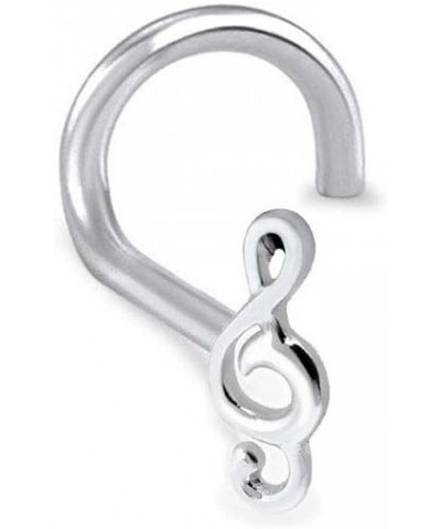 925 Sterling Silver Nose Ring Straight, L Bend, or Nose Bone Treble Clef Music Note 22G Nose Screw $10.19 Body Jewelry