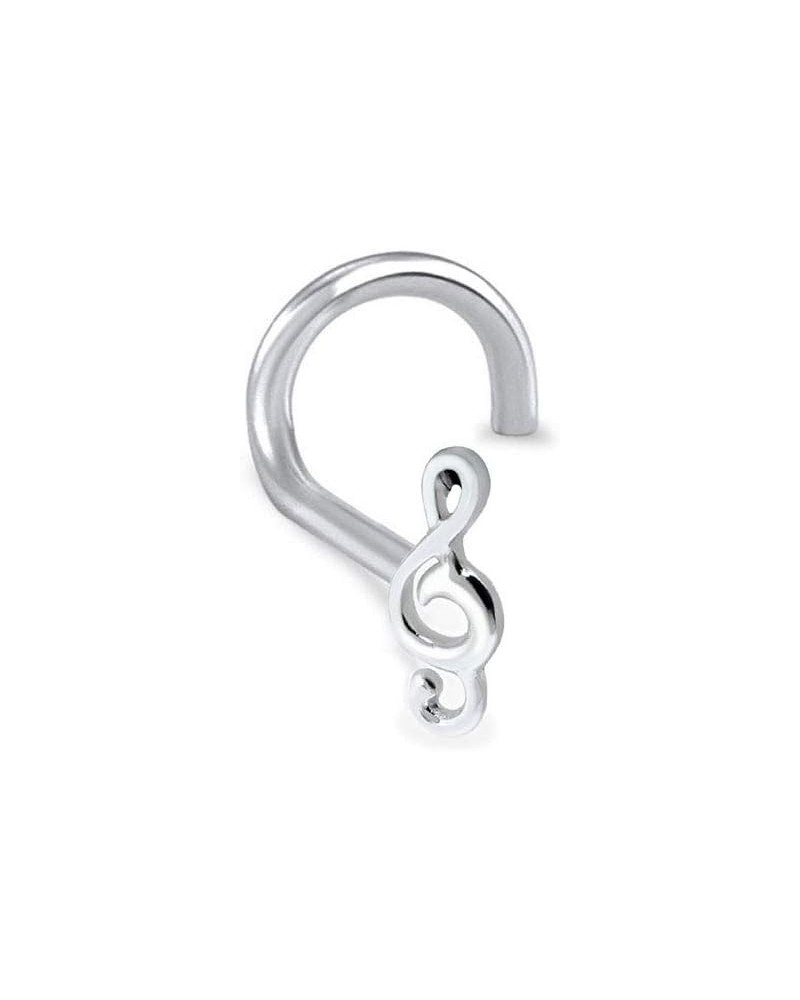 925 Sterling Silver Nose Ring Straight, L Bend, or Nose Bone Treble Clef Music Note 22G Nose Screw $10.19 Body Jewelry