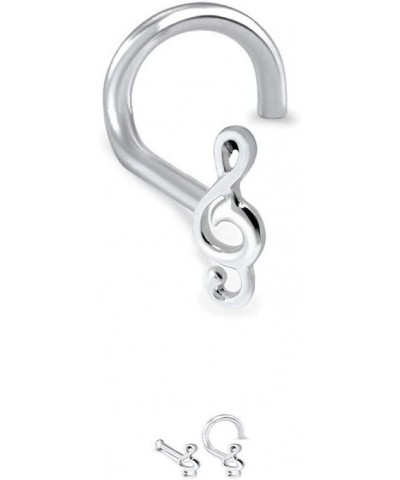 925 Sterling Silver Nose Ring Straight, L Bend, or Nose Bone Treble Clef Music Note 22G Nose Screw $10.19 Body Jewelry