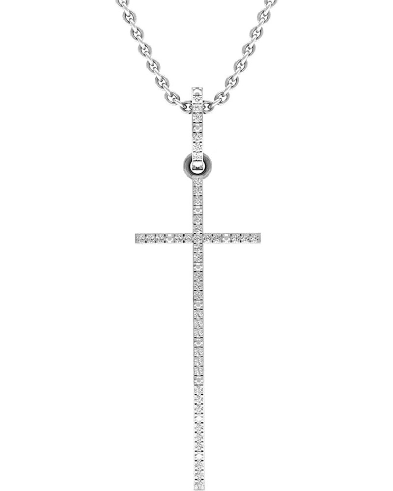 Round White Diamond Cross Pendant for Women with 18 inch Chain (0.09 ctw, Color I-J, Clarity I1-I3) in Gold 10K : Metal Stamp...