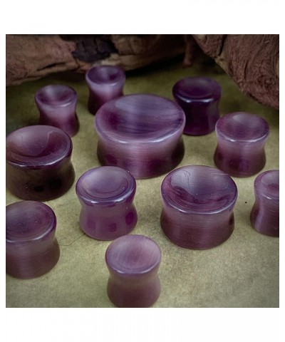 Pair of Purple Cat Eye Stone Double Flare Concave Plugs (STN-670) 1/2" (12mm) $9.43 Body Jewelry