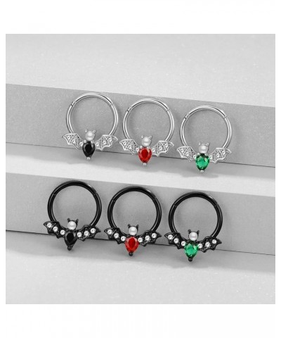 16G Septum Ring for Women Men 316L Surgical Stainless Steel Nipple Rings Cute Halloween Bat Nose Ring Seamless Hinged Segment...