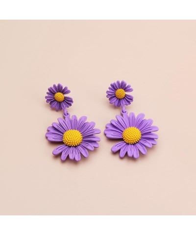 Bohemian Daisy Flower Earrings Matte Floral Petal Drop Dangle Earrings Layered Flower Earrings for Women Girls Chic Wedding J...