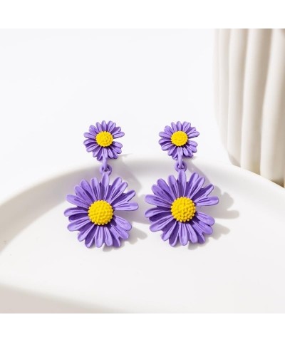 Bohemian Daisy Flower Earrings Matte Floral Petal Drop Dangle Earrings Layered Flower Earrings for Women Girls Chic Wedding J...