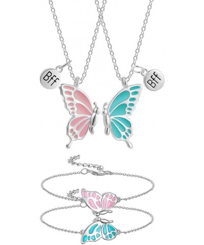 Best Friend Butterfly Necklace Cute Enamel Butterfly Animal Friendship Necklace Bracelets Set for Women Men Couple Jewelry Si...