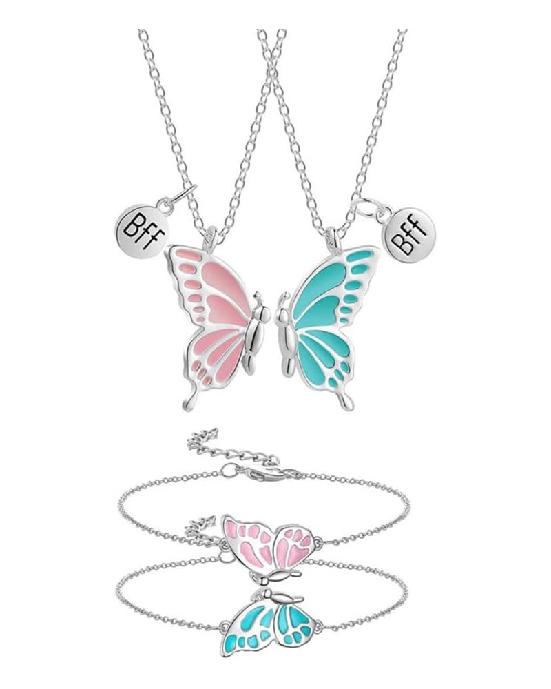 Best Friend Butterfly Necklace Cute Enamel Butterfly Animal Friendship Necklace Bracelets Set for Women Men Couple Jewelry Si...