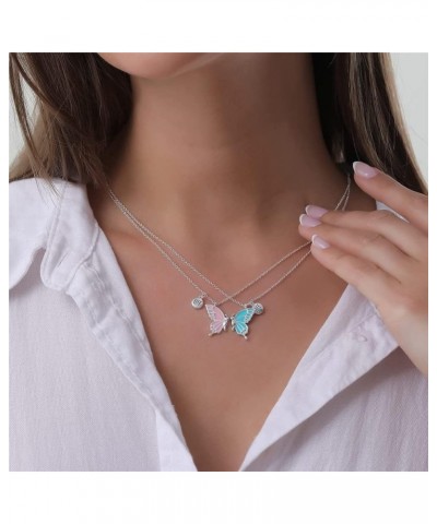 Best Friend Butterfly Necklace Cute Enamel Butterfly Animal Friendship Necklace Bracelets Set for Women Men Couple Jewelry Si...