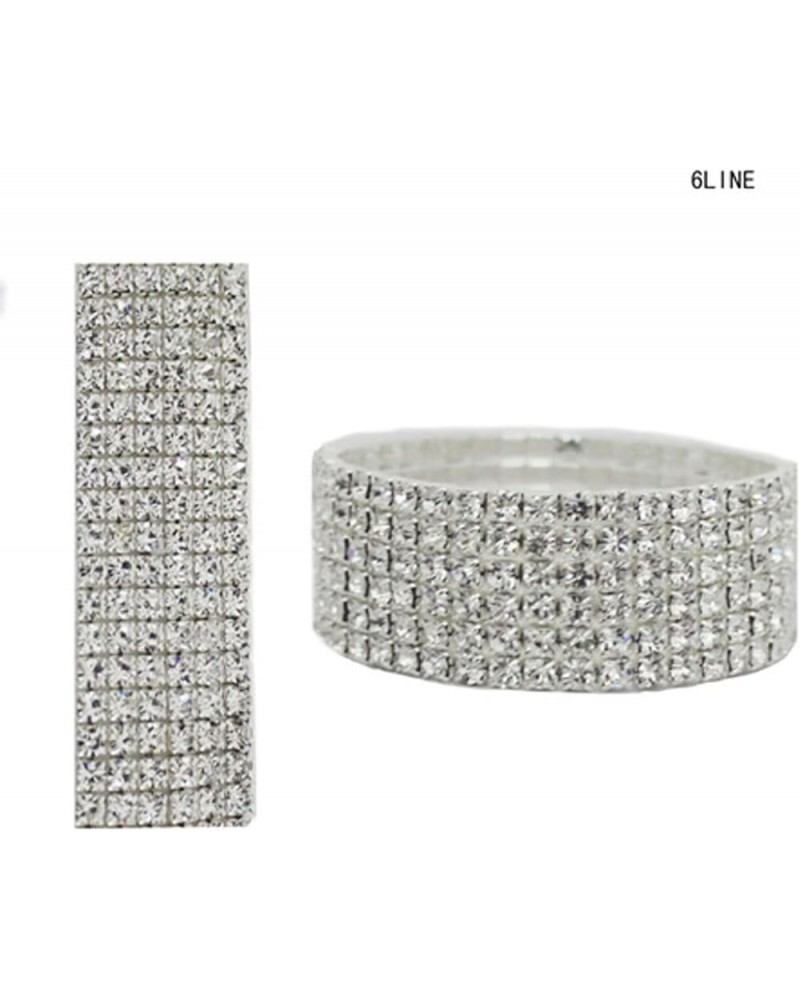 Clear Rhinestone Sparkling Pave Elastic Stretch Tennis Bracelet 6 Row Silver-Tone $5.60 Bracelets