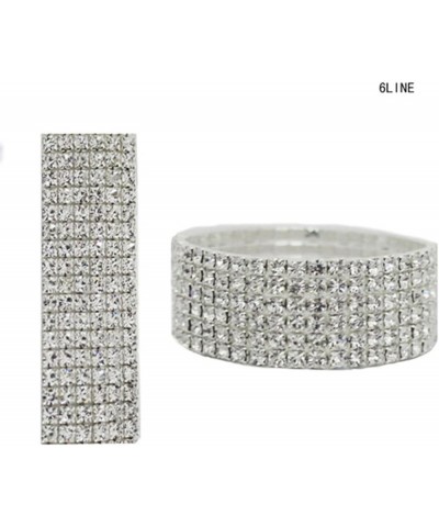 Clear Rhinestone Sparkling Pave Elastic Stretch Tennis Bracelet 6 Row Silver-Tone $5.60 Bracelets