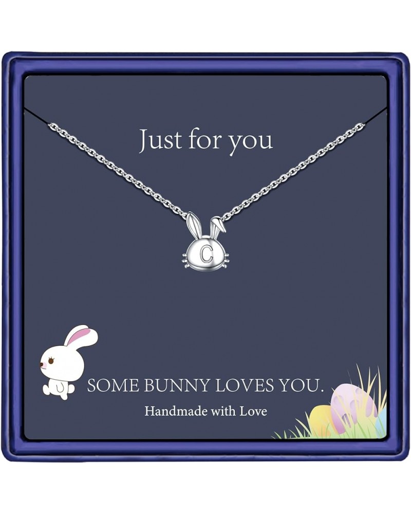 Easter Gifts for Women Bunny Necklace, 14k White Gold Plated Initial Letter Rabbit Necklace Personalized Cute Easter Necklace...