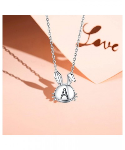 Easter Gifts for Women Bunny Necklace, 14k White Gold Plated Initial Letter Rabbit Necklace Personalized Cute Easter Necklace...